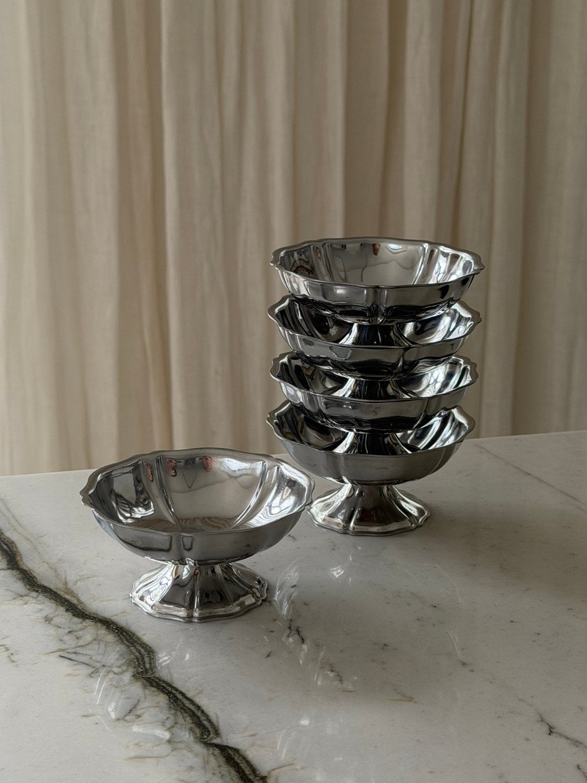 5 Vintage Guy Degrenne ijs champagne coupes kommetjes staal, Ophalen of Verzenden