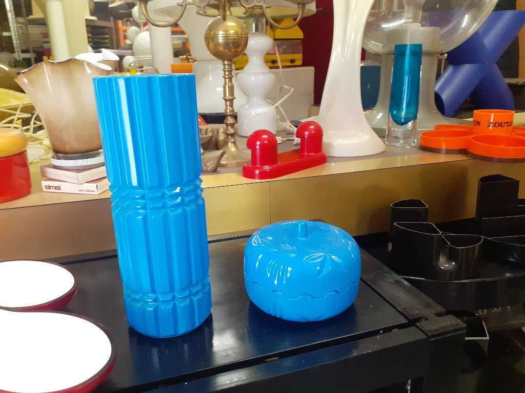 Italy design jaren 70 vaas opbergpot retro blauw glas vaas, Ophalen of Verzenden, Overige typen