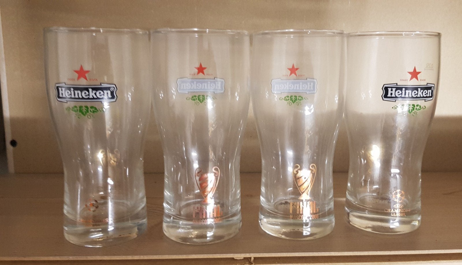 Heineken Champions League glazen 2008 - Collectorsitem, Ophalen, Zo goed als nieuw, Glas of Glazen, Heineken