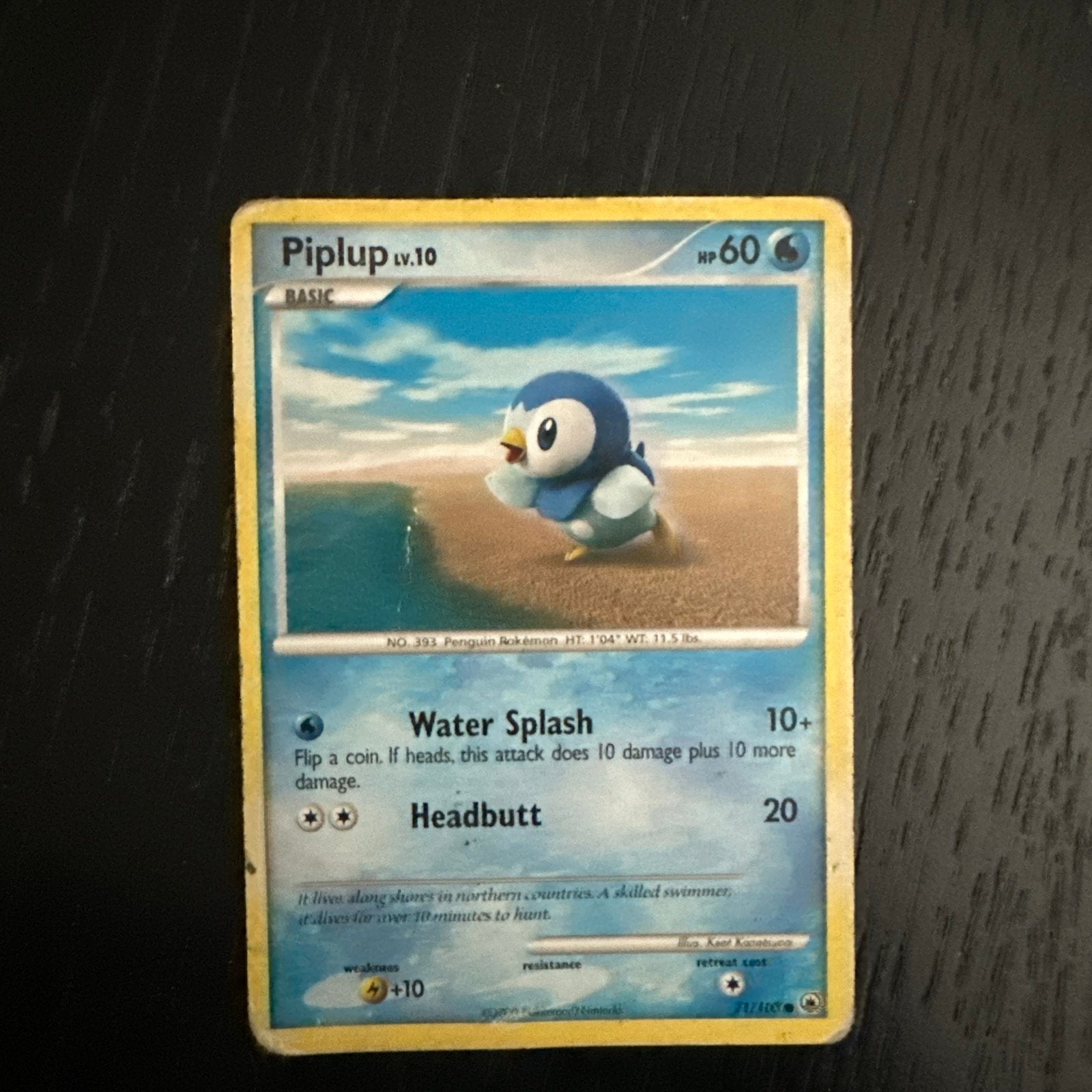Pokémon Kaart Piplup Lv.10 Basic HP60, Ophalen of Verzenden, Gebruikt, Losse kaart