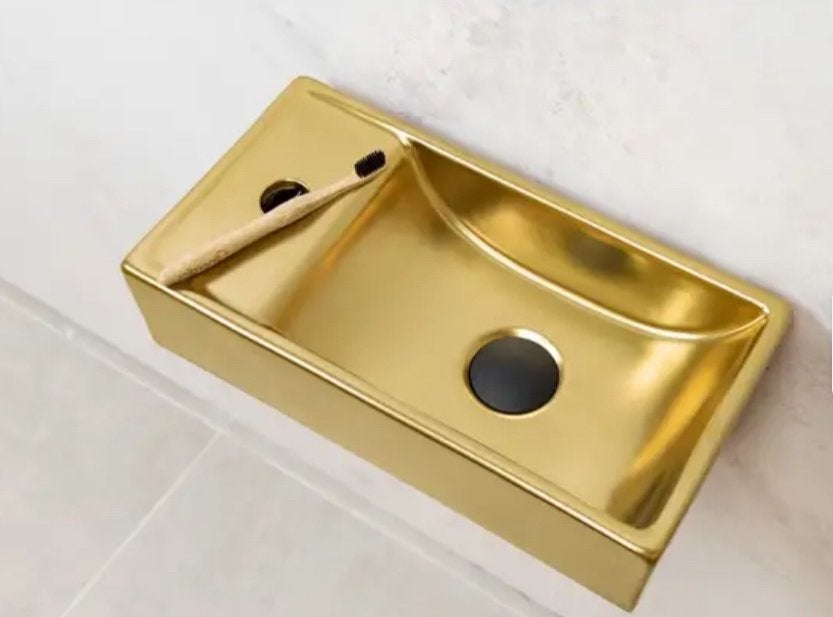 Saniclear Oro fontein mat goud 40x22cm rechts, Doe-het-zelf en Verbouw, Sanitair, Ophalen of Verzenden, Nieuw, Steen, Toilet
