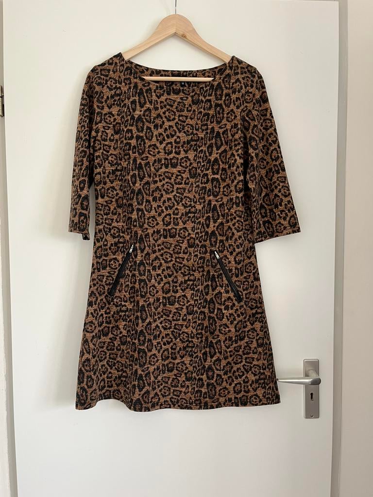 Donkerbruine jurk met panterprint,maat 38/M Vegas Collection, Maat 38/40 (M), Bruin, Ophalen of Verzenden, Zo goed als nieuw