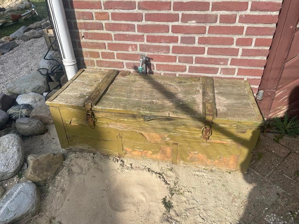 Vintage houten kist - Olijfgroen - Decoratief, Ophalen, Gebruikt, 100 tot 150 cm, 50 tot 75 cm