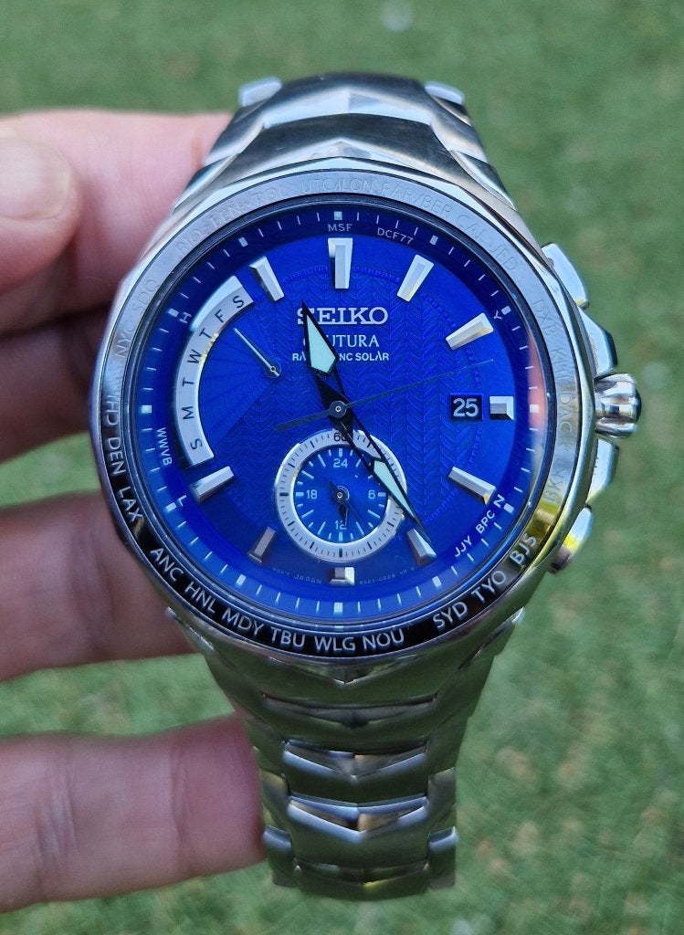 Seiko Solar Coutura Radio Sync SSG019 horloge saffierglas, Gebruikt, Staal, Polshorloge, Ophalen of Verzenden