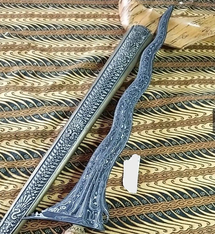 Keris Balebang 7 Luk Pamor Beras Wutah Awar-Awar Hout KAD91, Antiek en Kunst, Wapen, Verzenden, Overige materialen, Indonesië