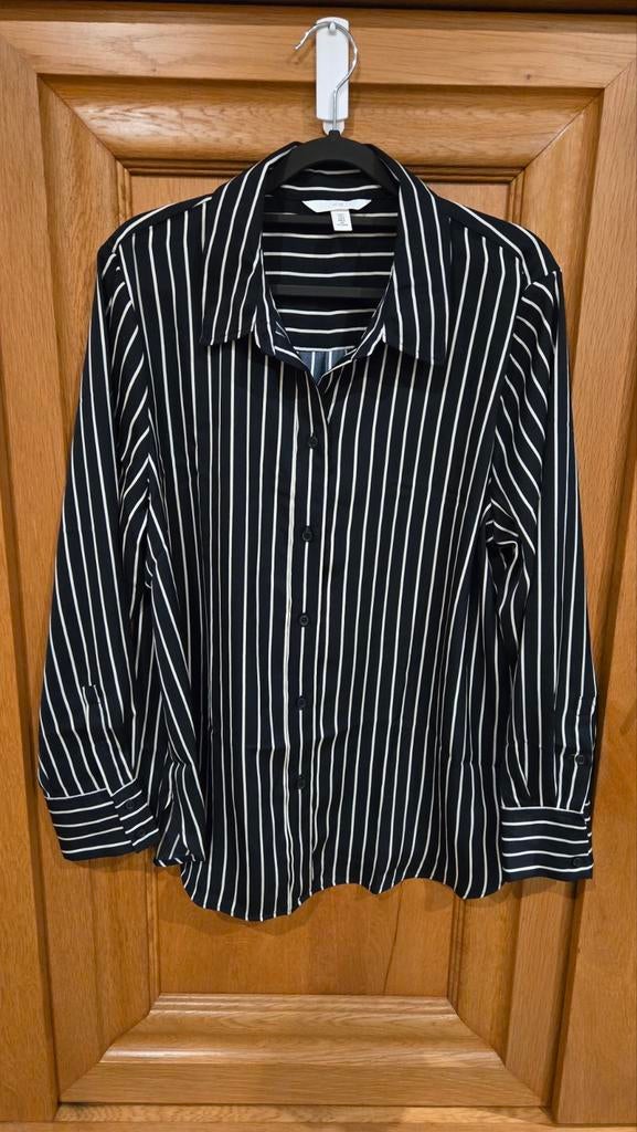 H&M Marineblauw gestreept overhemd met lange mouwen mt L, H&M, Maat 42/44 (L), Zo goed als nieuw, Verzenden