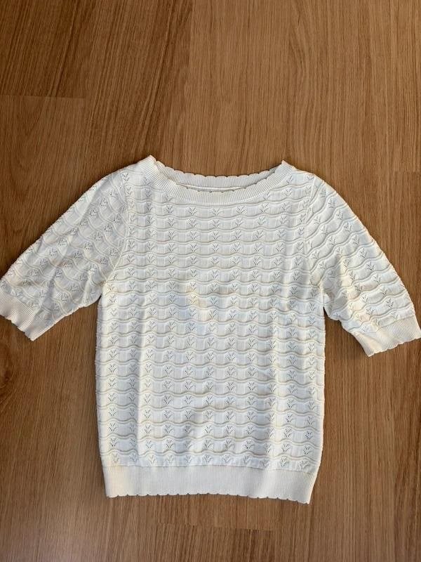 Witte Gebreide Top Korte Mouwen Ajour Ajouretop (Valt als S), Kleding | Dames, Ophalen of Verzenden, Zo goed als nieuw, Maat 36 (S)