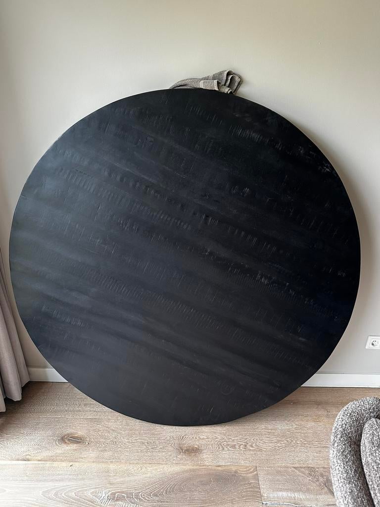 Eetset: Ronde Zwarte Tafel  (150cm) met 6 Woood Stoelen, Huis en Inrichting, Tafels | Eettafels, Ophalen, Gebruikt, 100 tot 150 cm