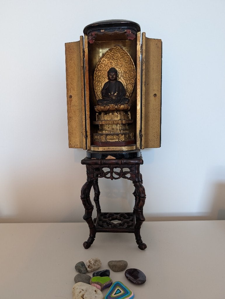 Japanse Reisboeddha (Zushi) – Amida Nyorai, Houtsnijwerk, Ophalen of Verzenden, 20 - 50 cm, Hout