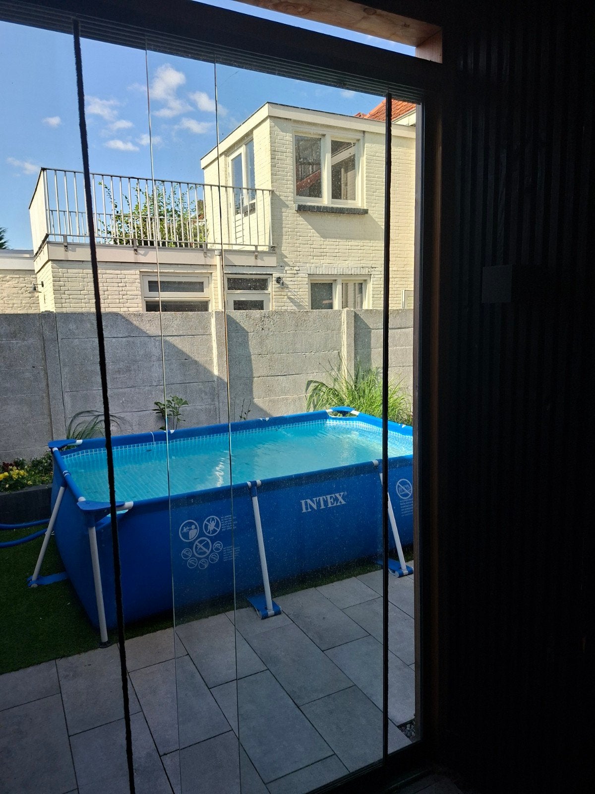 Glazen schuifwand voor terras of overkapping, Doe-het-zelf en Verbouw, Glas en Ramen, Ophalen, Gebruikt, Overige typen, 160 cm of meer