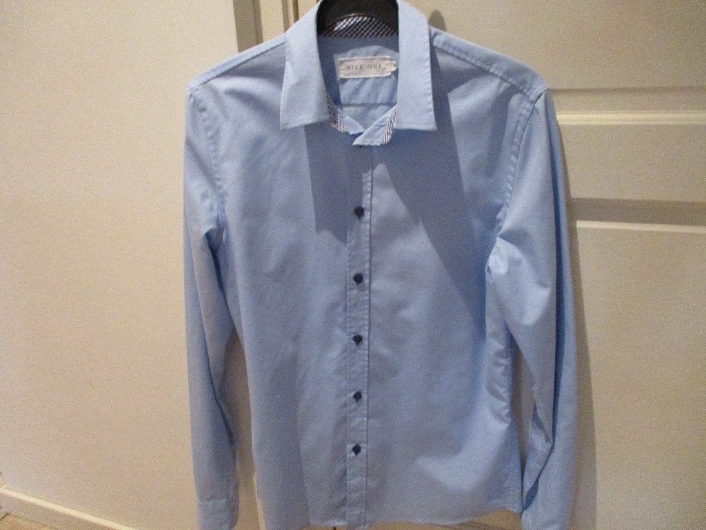 mj/PIER ONE/overhemd/maat S/licht blauw beleg ruitje, Kleding | Heren, Overhemden, Halswijdte 38 (S) of kleiner, Pier One, Zo goed als nieuw