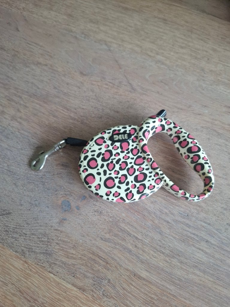 Hondenriem / uitlooplijn ca. 3 meter - roze panterprint, Dieren en Toebehoren, Hondenriemen, Ophalen of Verzenden, Zo goed als nieuw