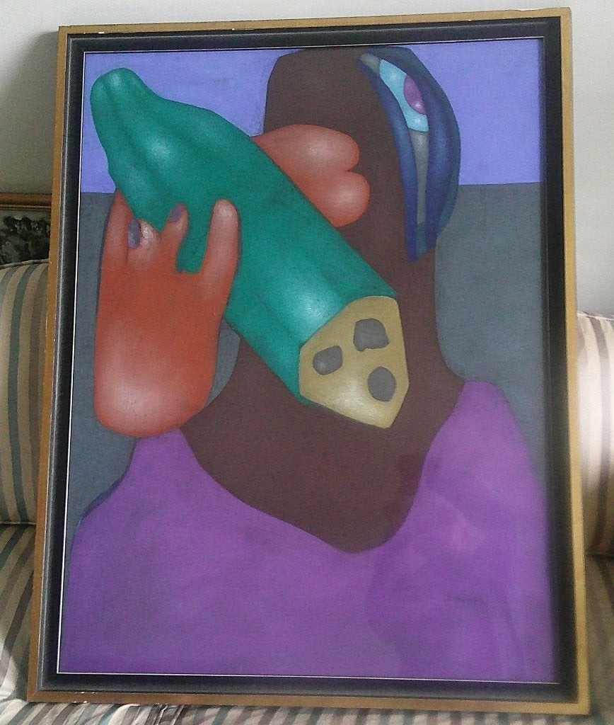 GROOT) - Figuur met komkommer ? - Leo Dooper (1934-2012), Ophalen, Stilleven, Impressionistisch, Gedateerd