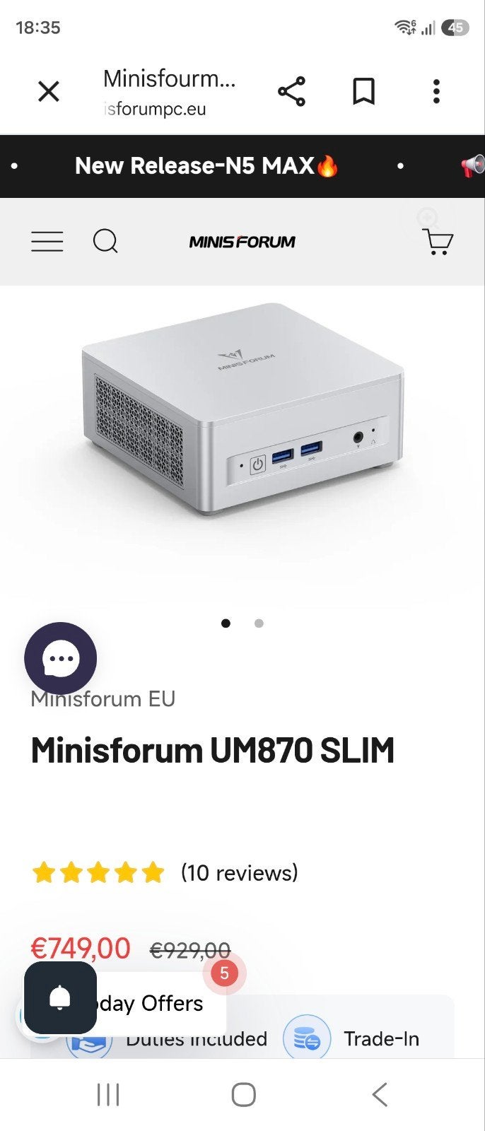 Minisforum um870 slim. 32Gb/1Tb, Computers en Software, Desktop Pc's, 32 GB, Virtual Reality, Ophalen of Verzenden, Zo goed als nieuw