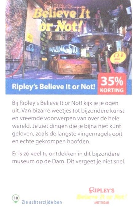 Ripley's Believe It or Not  35% korting, Tickets en Kaartjes, Musea, Drie personen of meer, Ticket of Toegangskaart