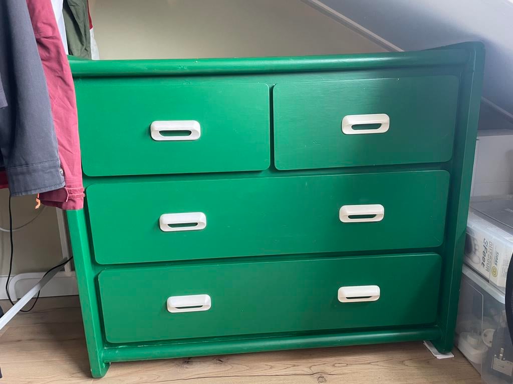 Groene vintage commode / ladekast – stevig en ruim, 50 tot 70 cm, Vintage, Vintage, Opstaande rand