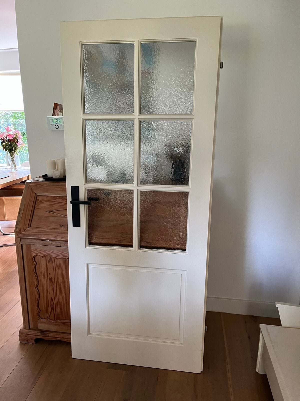 Opdek kamerdeur met glas en paneel, Gebruikt, 80 tot 100 cm, Binnendeur, Ophalen of Verzenden