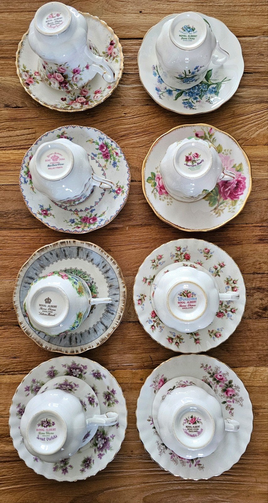 8 Prachtige Royal Albert Bone China Kop en Schotels, Antiek en Kunst, Antiek | Servies los, Ophalen of Verzenden