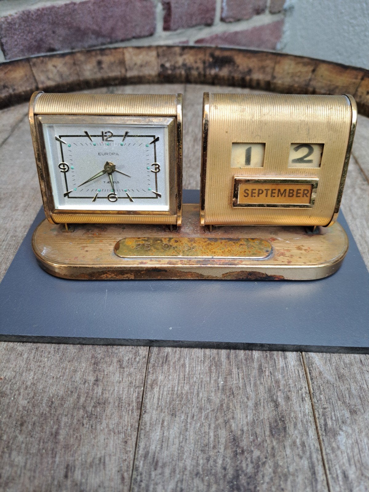 Vintage Europa 7 Jewels Wekker/Kalender Jaren '60, Antiek en Kunst, Ophalen of Verzenden