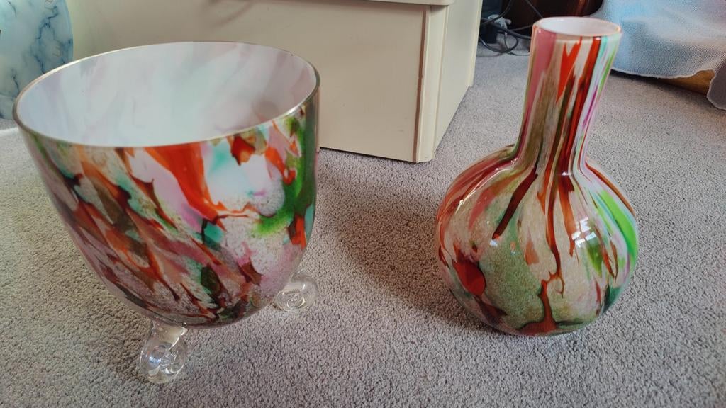 Vaas en bloempot - Fidrio glas, Huis en Inrichting, Ophalen of Verzenden, Overige kleuren, Glas, Minder dan 50 cm