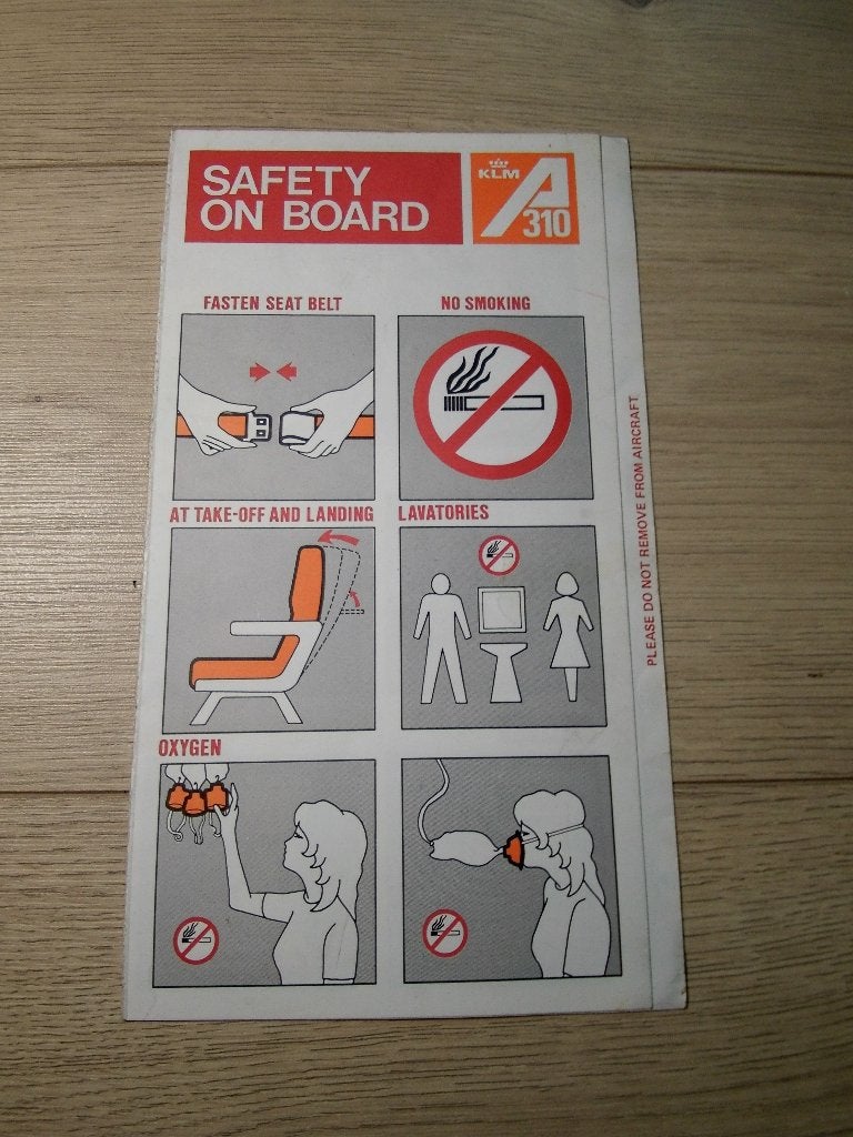 KLM Safety Card Airbus A310 AMS/OS 80 Augustus 1983, Verzenden, Zo goed als nieuw, Kaart, Foto of Prent