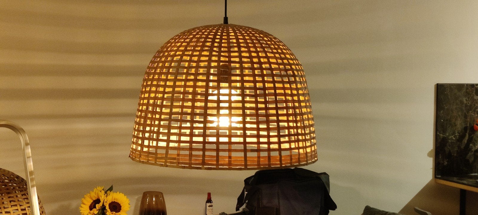 Bamboe Hanglamp - 45cm hoog, 60cm doorsnede (2 stuks), Gebruikt, Natuurlijk materiaal, Ophalen of Verzenden, A