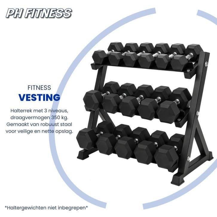 PH Fitness Dumbbell Rack - 3 Laags Halterrek, Support@phfitness.nl, Nieuw, Ophalen of Verzenden, Rug