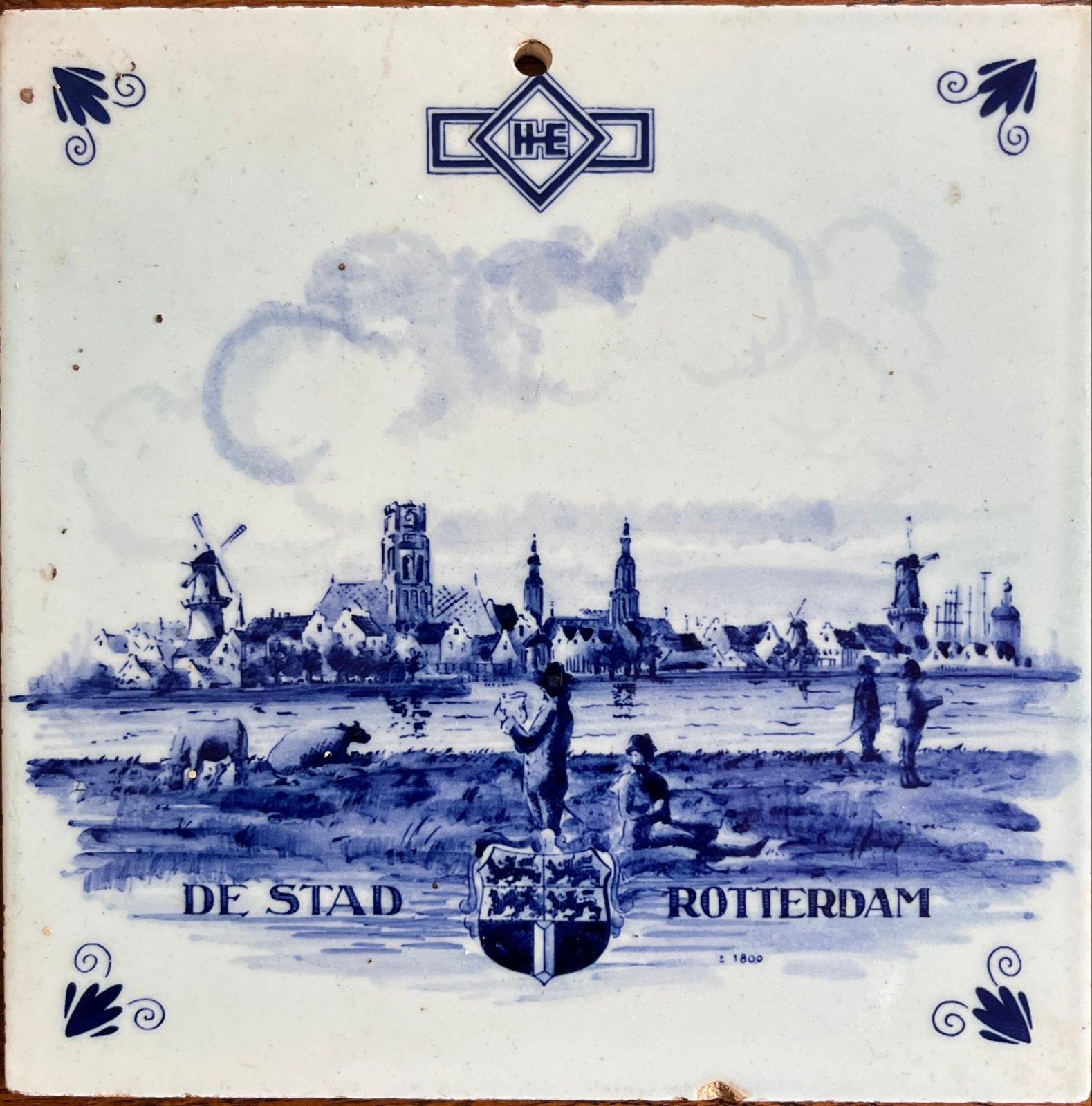 Antieke Delfts Blauwe Tegel 'De Stad Rotterdam', Antiek en Kunst, Antiek | Wandborden en Tegels, Ophalen of Verzenden