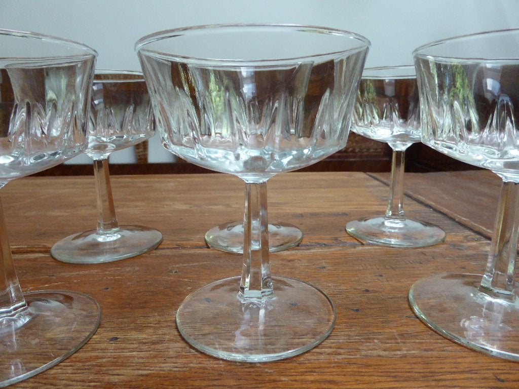 6 vintage kristallen champagnecoupes, Cristal d’arques (1), Antiek en Kunst, Antiek | Glas en Kristal, Ophalen of Verzenden