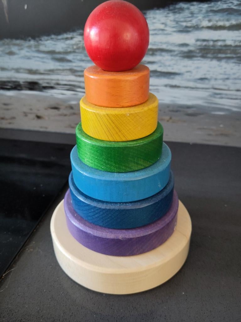 Houten stapeltoren regenboog, Kinderen en Baby's, Speelgoed | Babyspeelgoed, Ophalen, Gebruikt, Overige typen