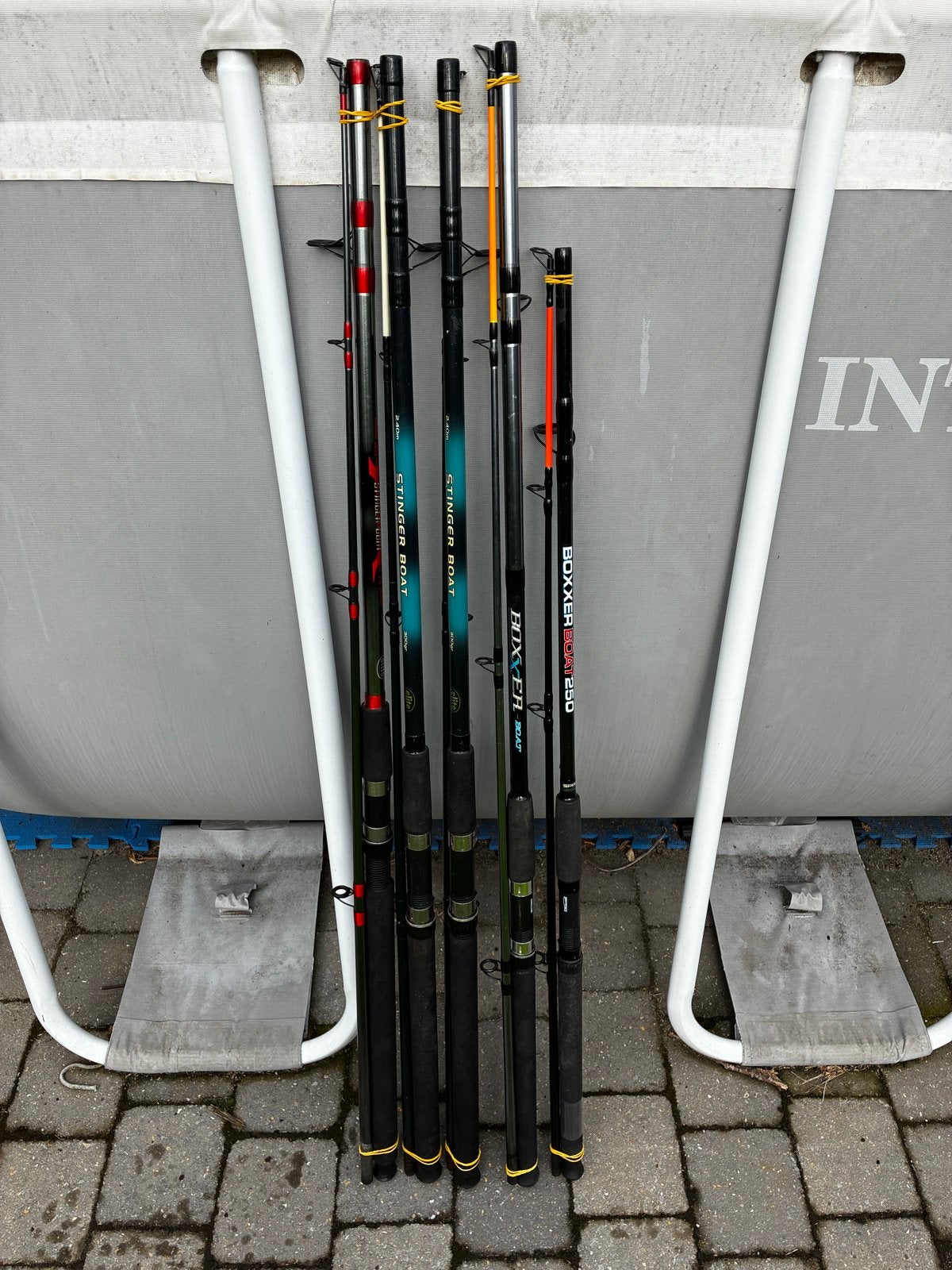 5 boothengels, 2 molens en foudraal - IN PRIJS VERLAAGD, Watersport en Boten, Ophalen, Gebruikt, Complete hengel