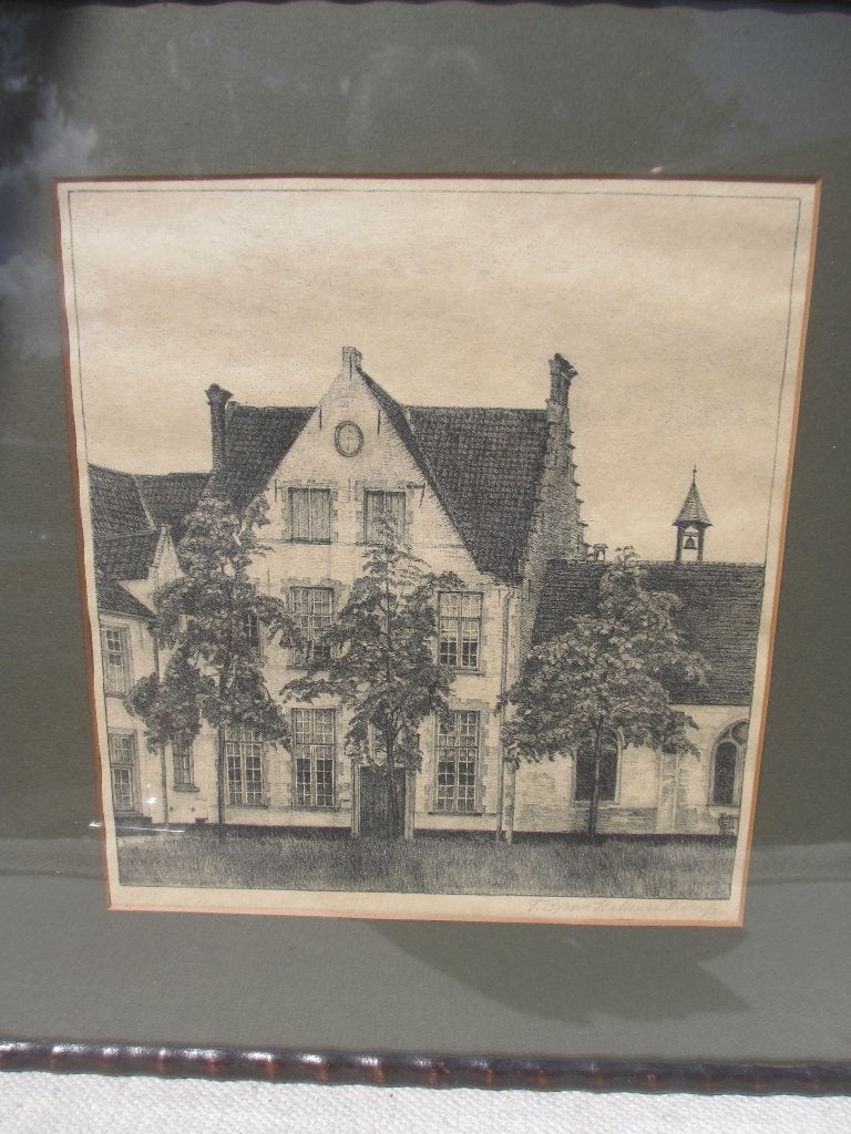Litho T.G.M. van Hettinga Tromp /begijnhof Brugge 1929, Gesigneerd, Overige onderwerpen, Ophalen of Verzenden, Lithografie