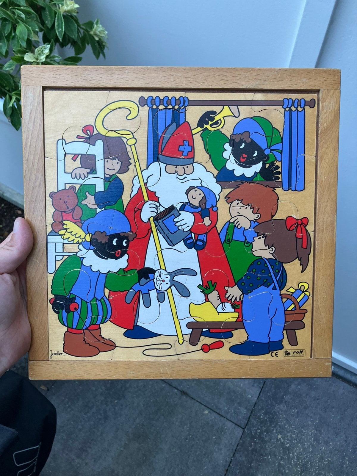 Jaklien rolf hout houten puzzel kinderen sint en zwarte piet, Ophalen of Verzenden, 10 tot 50 stukjes
