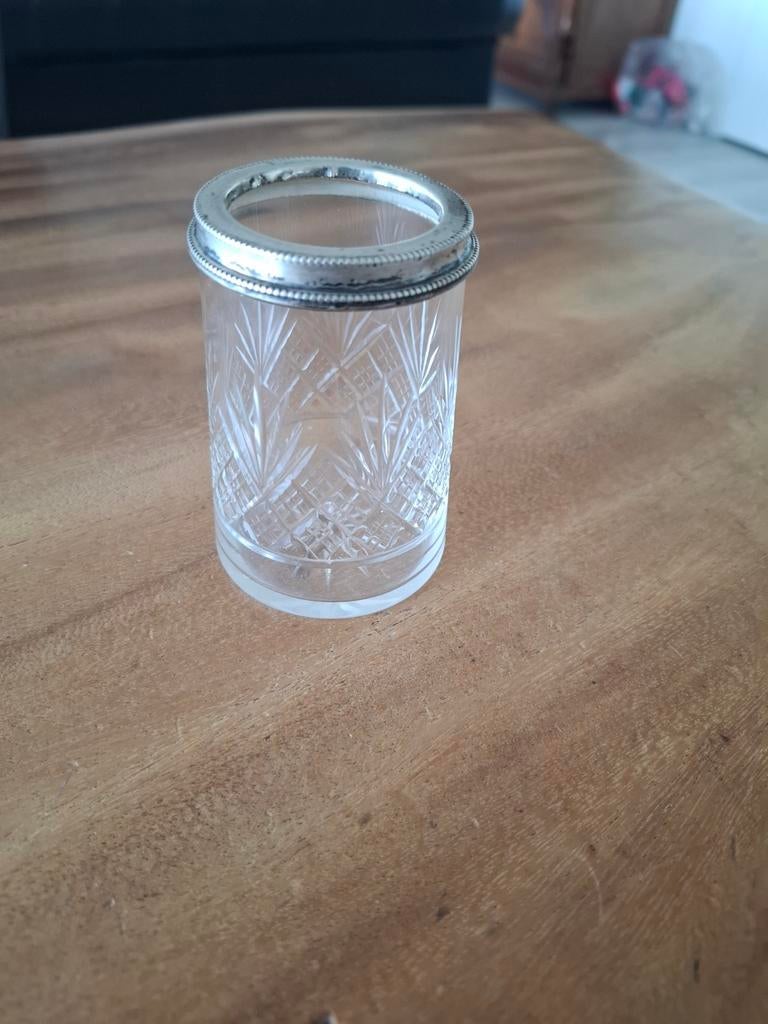 Antiek kristallen lepelvaasje met zilveren rand, Antiek en Kunst, Ophalen of Verzenden