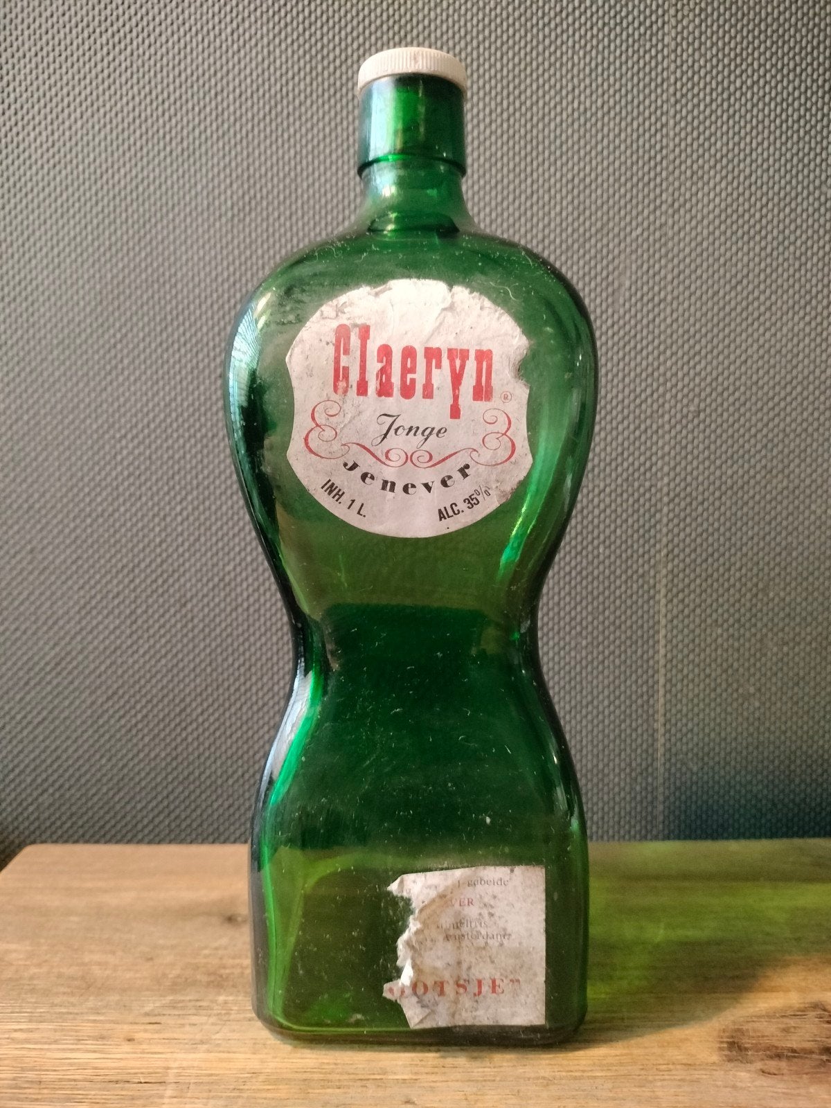 Vintage Claeryn Jonge Jenever fles - Groen glas 1L, Ophalen of Verzenden