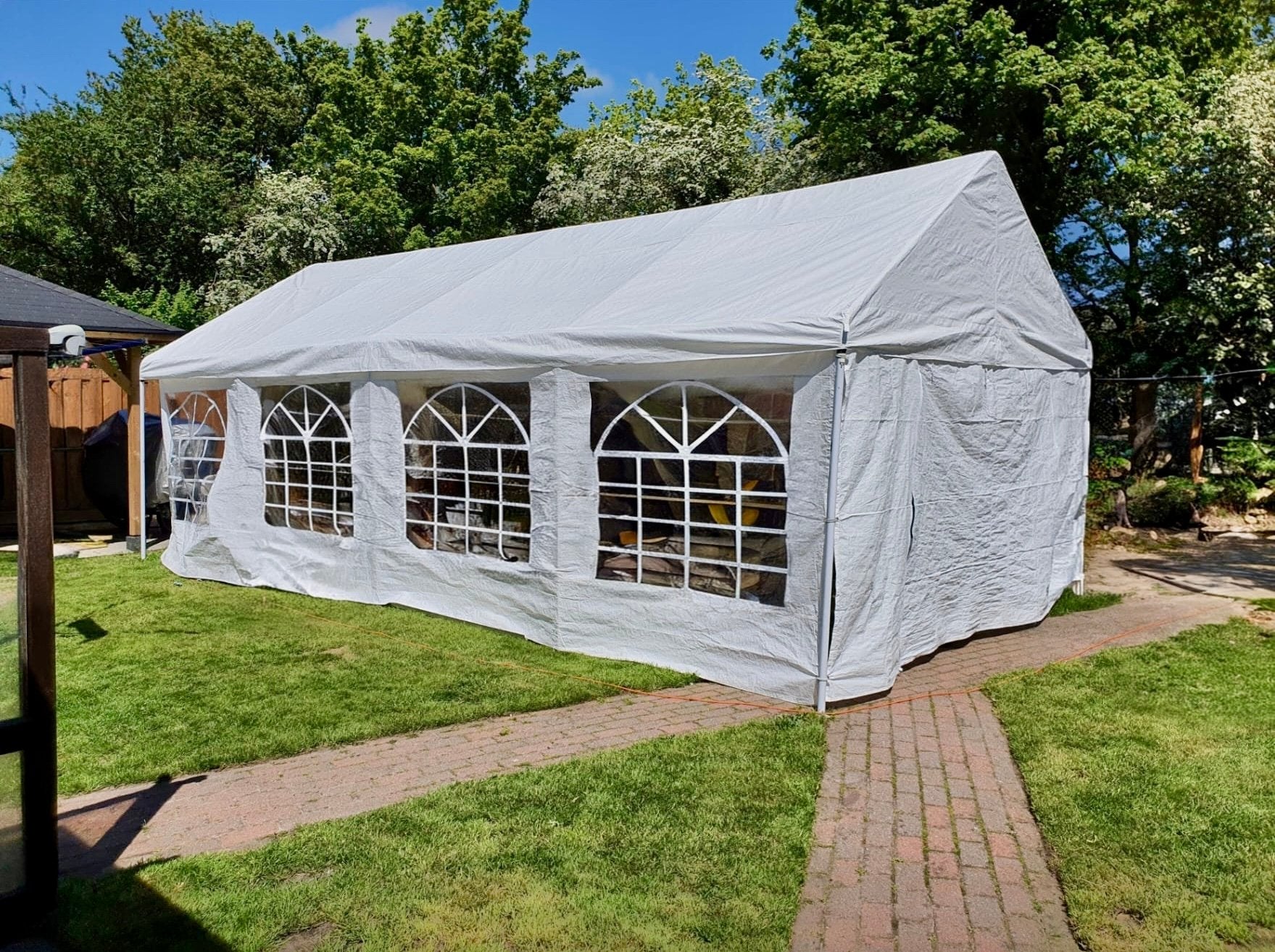 Grote witte partytent 4 x 8 voor feesten en evenementen, Tuin en Terras, Partytenten, Gebruikt, Partytent, 2 meter of meer, 5 tot 8 meter