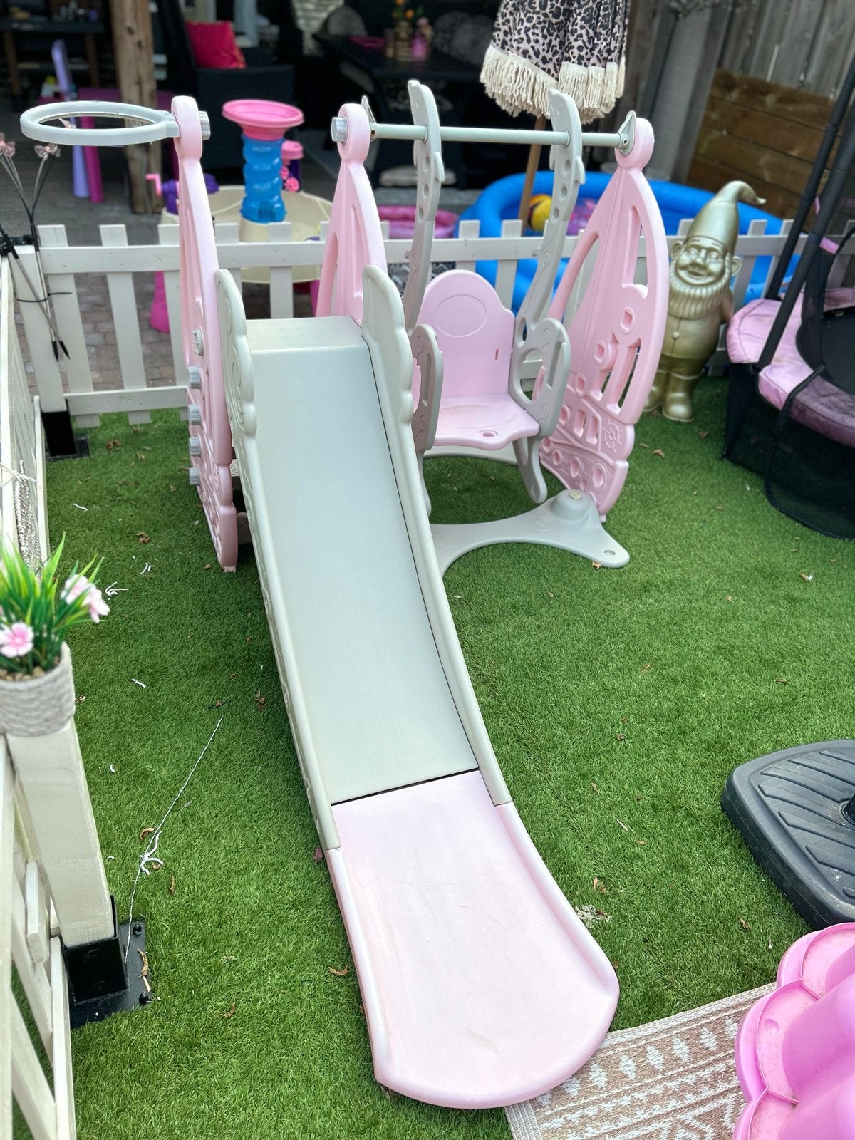 Cangaroo Coco roze 3-in-1 Glijbaan, Schommel & Basketbalring, Ophalen of Verzenden, Zo goed als nieuw, Glijbaan