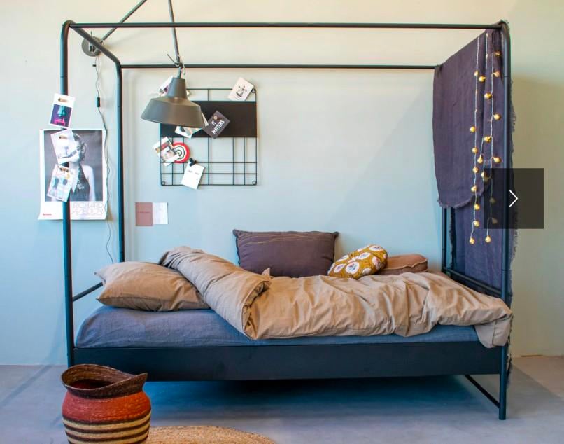 Zwart metalen hemelbed 160x200 cm, Ophalen, Gebruikt, Zwart, Tweepersoons