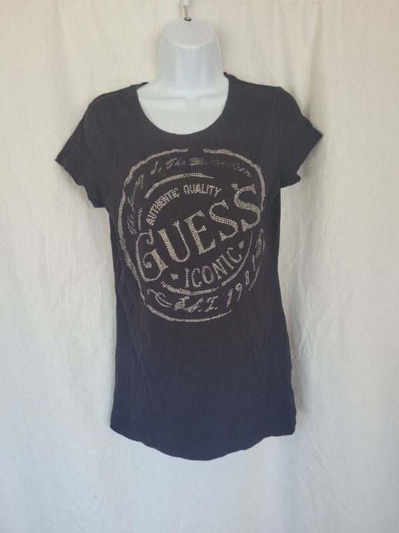 Stoer zwart t-shirt met strass mt L merk Guess, Kleding | Dames, T-shirts, ., Zwart, Maat 42/44 (L), Nieuw