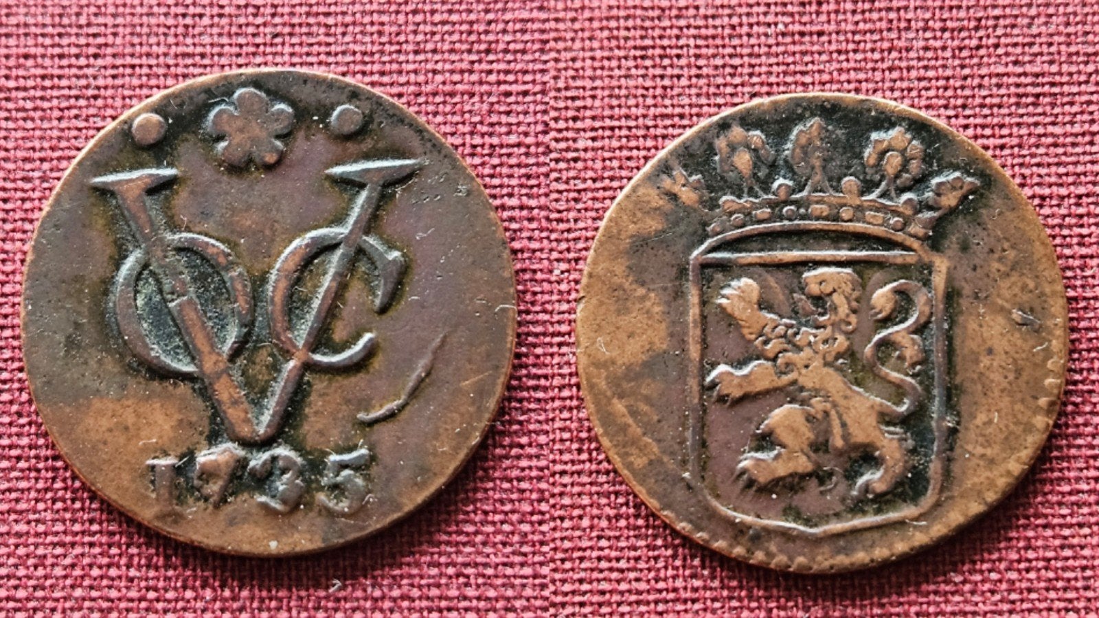 Mooie oude munt VOC duit Holland 1735 stempelbreuken, Postzegels en Munten, Munten | Nederland, Ophalen of Verzenden, Vóór koninkrijk