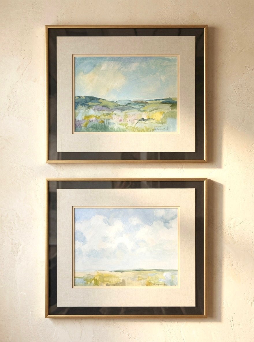 Pendant 2 aquarellen Bart ten Bruggencate “Landschappen”, Landschap, Aquarel, Verzenden, Papier/karton