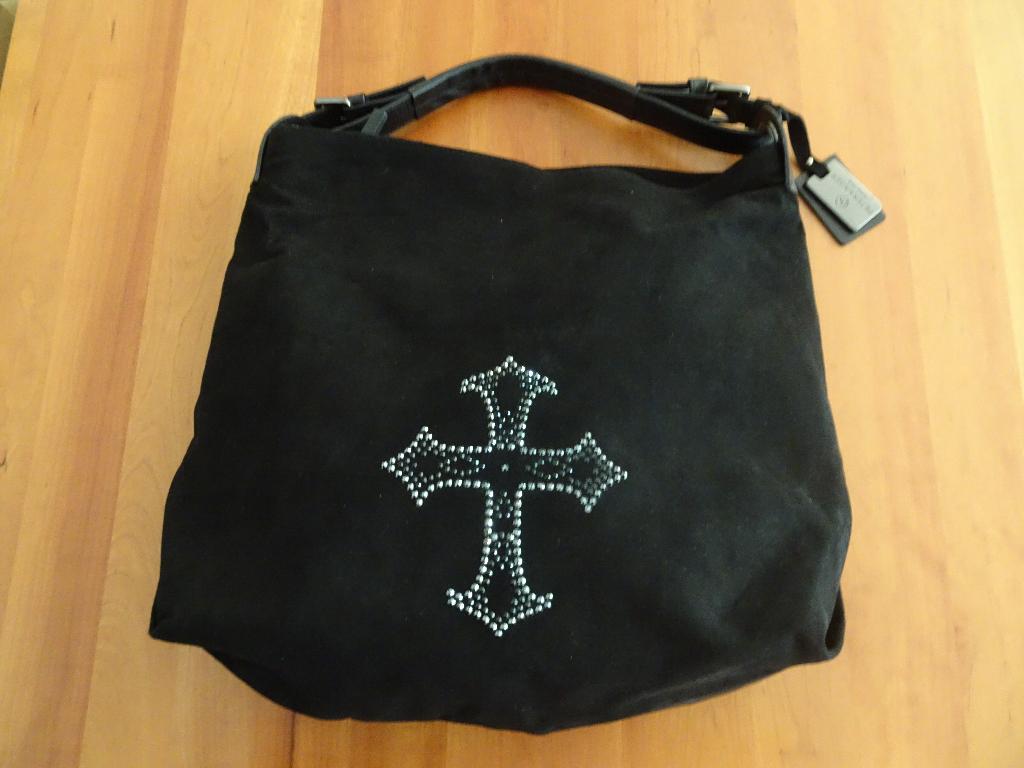 PETER KAISER zwarte suede/leder tas met groot kruis, Verzenden, Nieuw, Zwart, Handtas