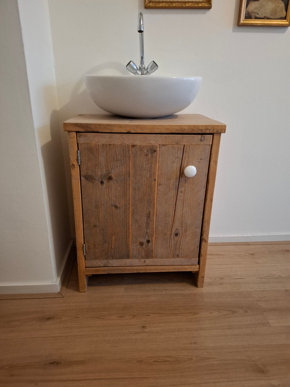 Wastafelkastje steigerhout wit knopje 71x57x38 cm, Gebruikt, Minder dan 100 cm, Wastafelkast, 25 tot 50 cm
