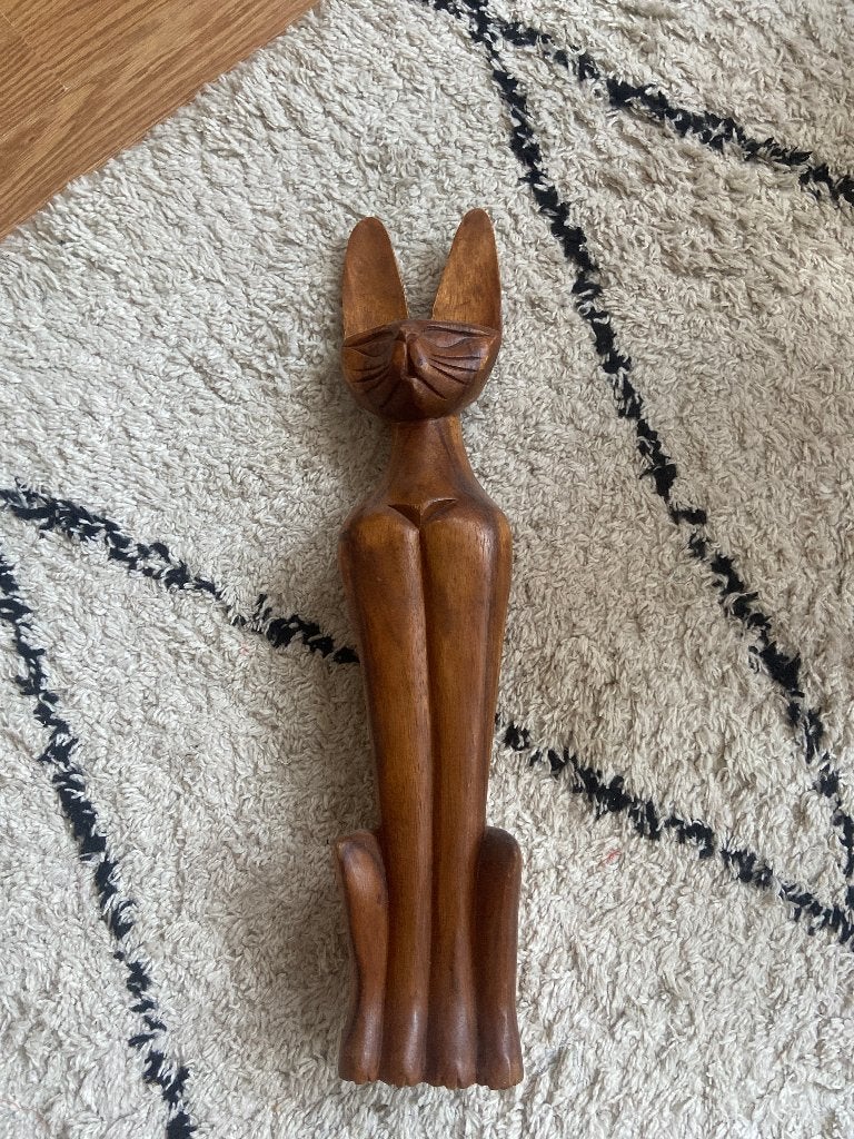 Houten beeld van kat, Verzamelen, Beelden en Beeldjes, Ophalen, Gebruikt, Dier