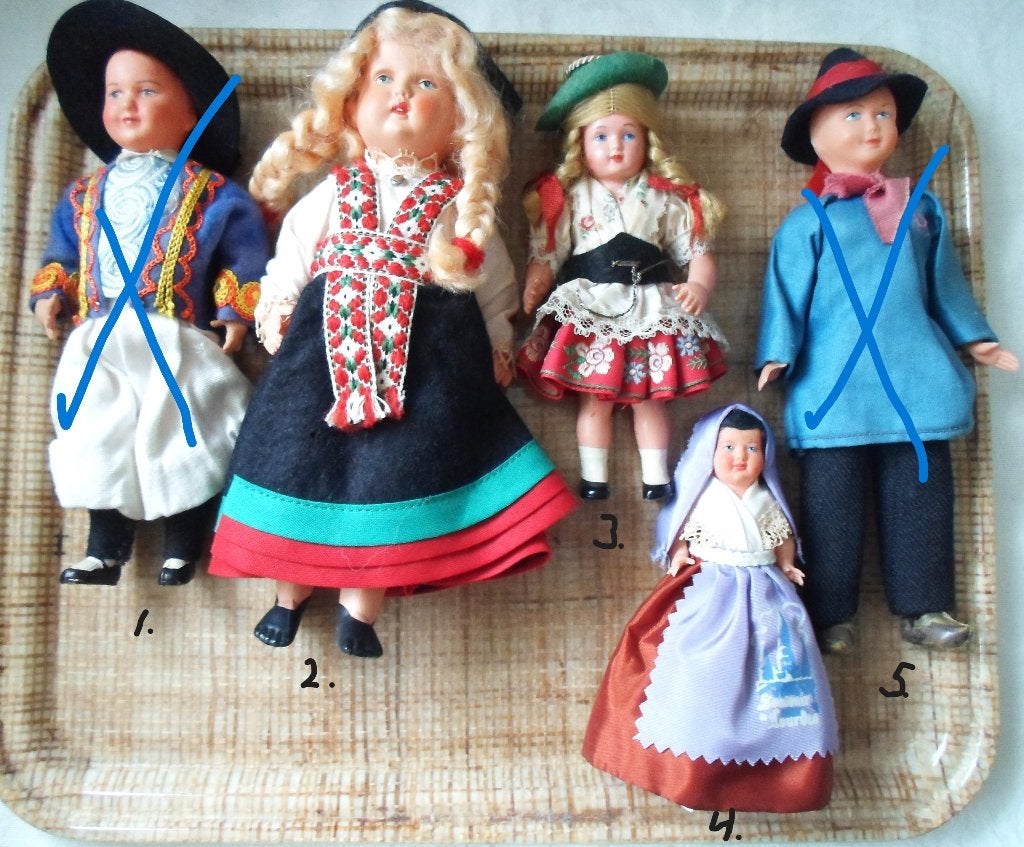 3 Oude Popjes. Celluloid en Tortulon. Jaren '50 - '60., Ophalen of Verzenden, Gebruikt, Pop