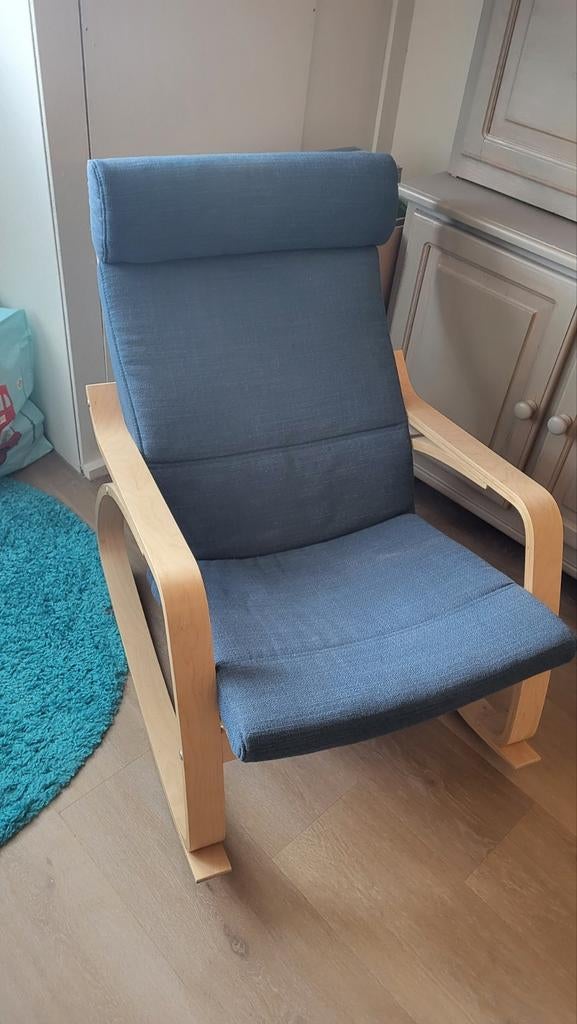 IKEA Poäng schommelstoel - Blauw met berkenhout, Ophalen, Gebruikt, Modern, Scandinavisch, Blauw