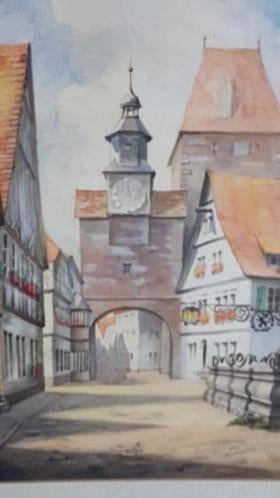 Aquarel Jan H Schoenmakers Markusturm Rothenburg Tauber 1963, Antiek en Kunst, Ophalen