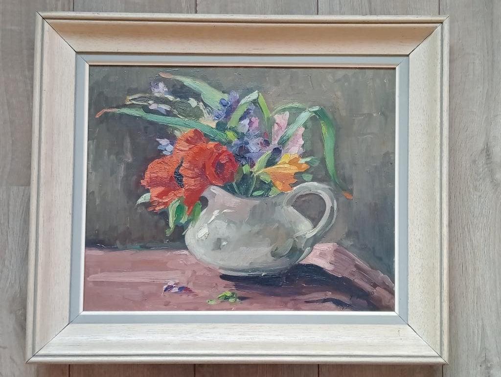 klassiek schilderij bloemenboeket in vaasje, Antiek en Kunst, Kunst | Schilderijen | Klassiek, Ophalen