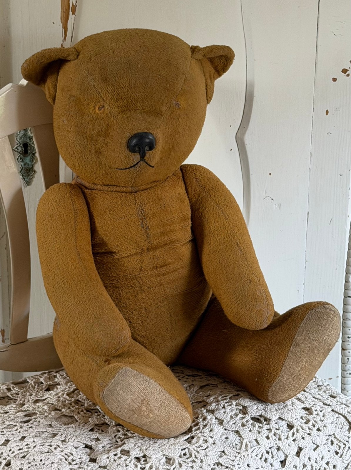 Brocante oude beer stro gevuld 65 cm, Ophalen of Verzenden