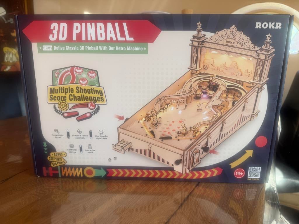 ROKR 3D Pinball Machine - Retro Houten Modelbouw, Ophalen of Verzenden, Nieuw